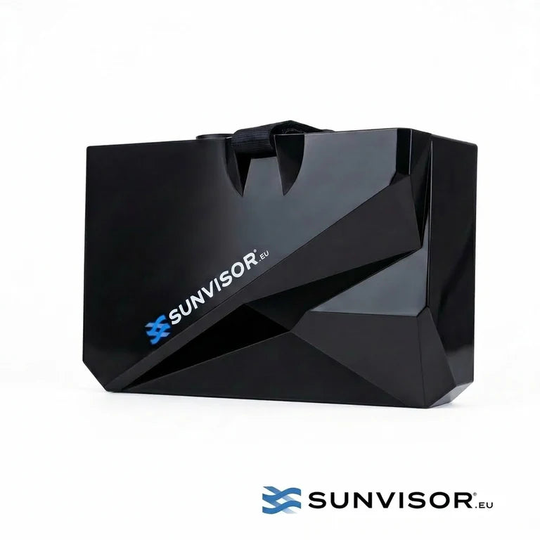 Sunvisor fish finder screen shade front view with black protective visor design