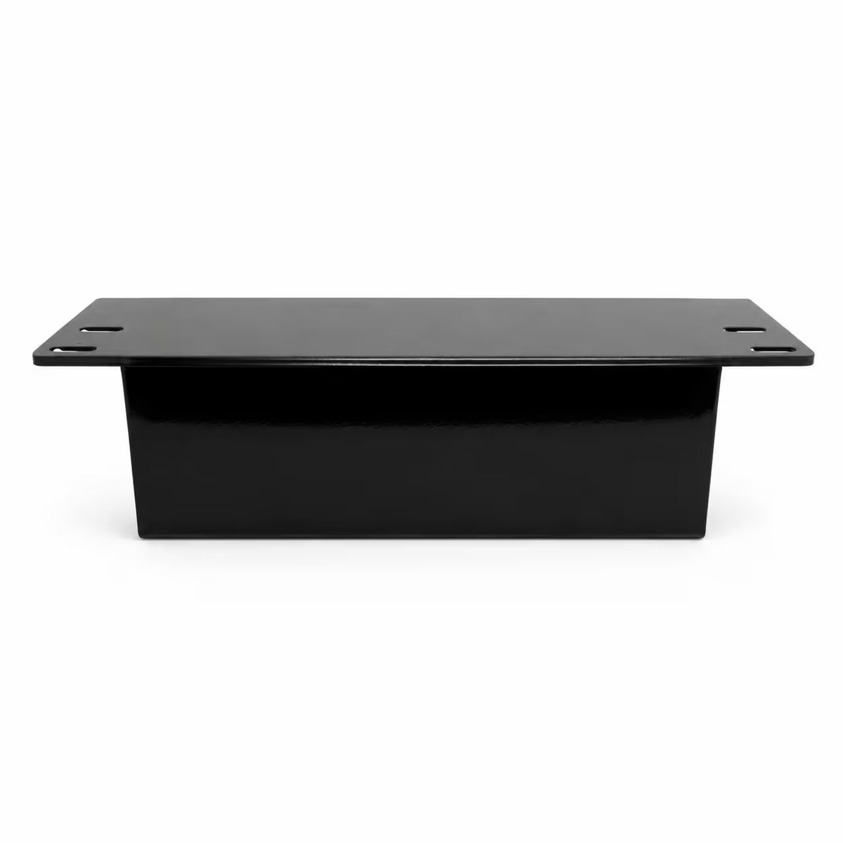 Front view of Pelican Light Plate with black metal finish and mounting slots