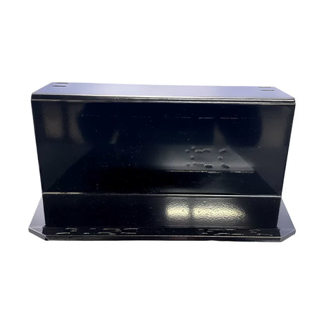 Straight front view of Pelican Light Plate with glossy black finish and mounting holes